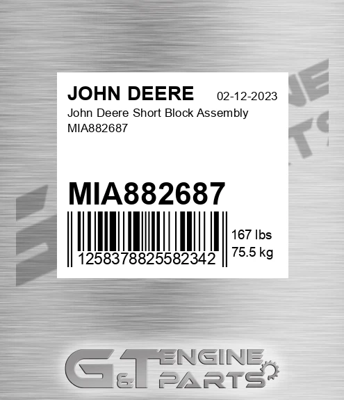 MIA882687 John Deere Short Block Assembly MIA882687