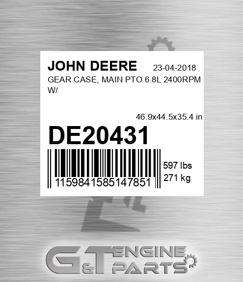 DE20431 GEAR CASE, MAIN PTO 6.8L 2400RPM W/