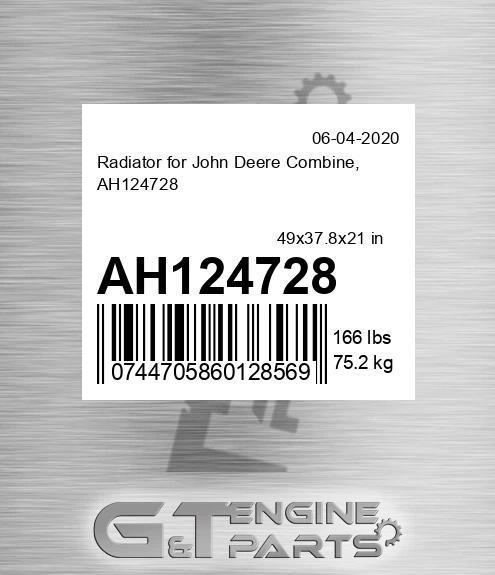 AH124728 Radiator for Combine,