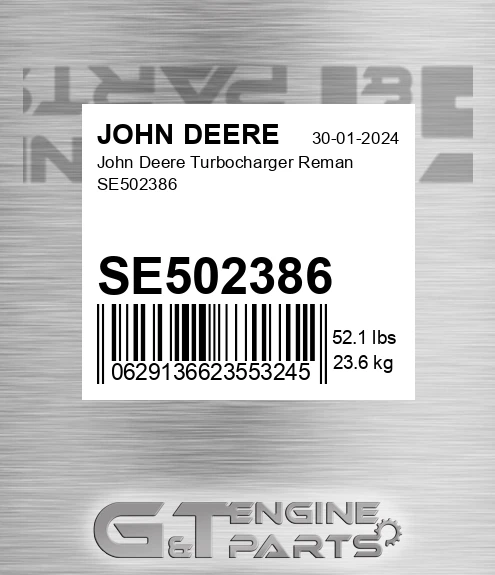 SE502386 John Deere Turbocharger Reman SE502386
