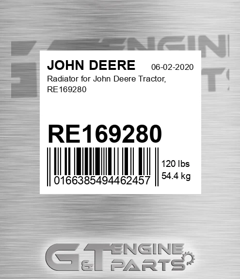 RE169280 Radiator for John Deere Tractor, RE169280