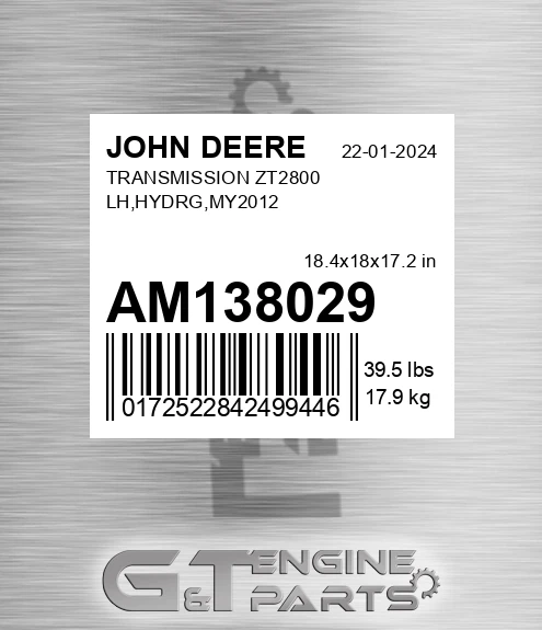 AM138029 TRANSMISSION ZT2800 LH,HYDRG,MY2012