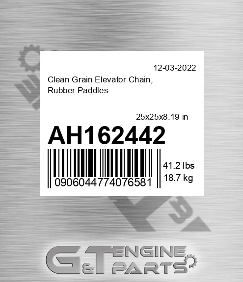 AH162442 Clean Grain Elevator Chain, Rubber Paddles