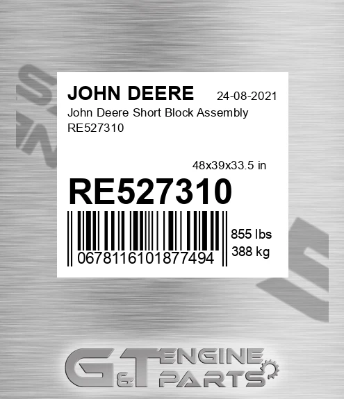 RE527310 John Deere Short Block Assembly RE527310