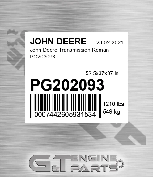 PG202093 John Deere Transmission Reman PG202093
