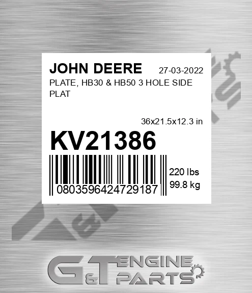 KV21386 PLATE, HB30 & HB50 3 HOLE SIDE PLAT