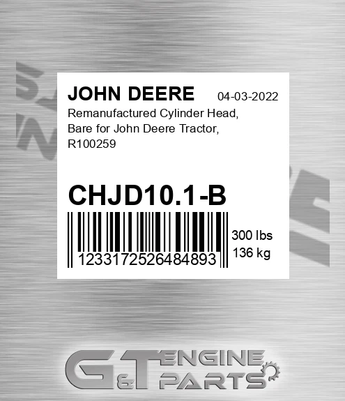 CHJD10.1-B Remanufactured Cylinder Head, Bare for Tractor, R100259