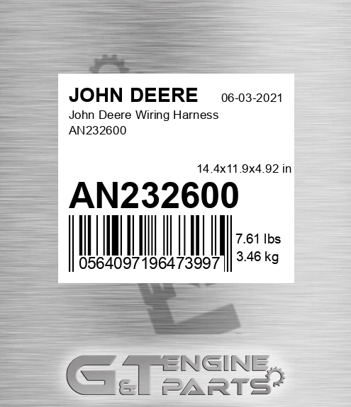 AN232600 John Deere Wiring Harness AN232600