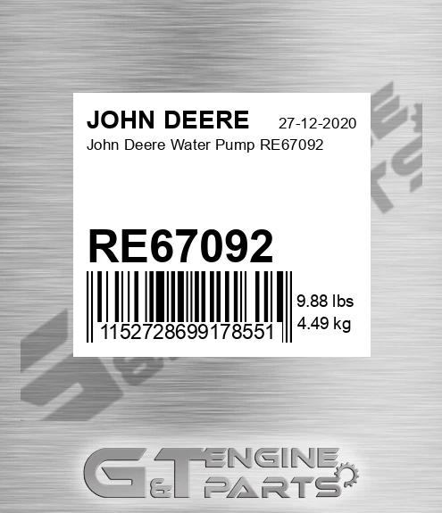 RE67092 John Deere Water Pump RE67092