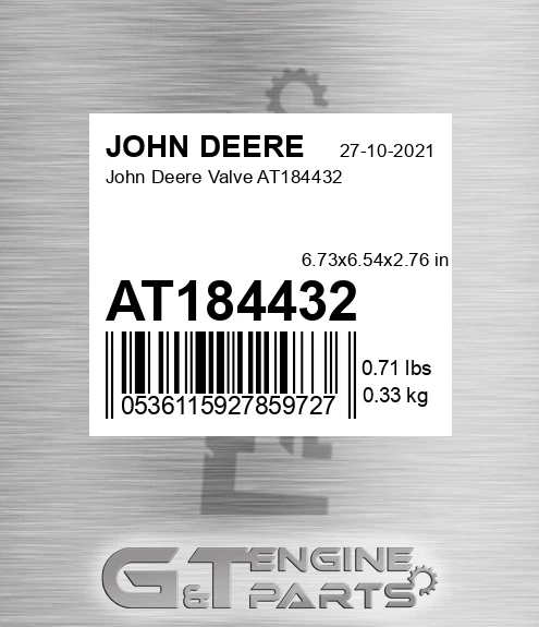 AT184432 John Deere Valve AT184432