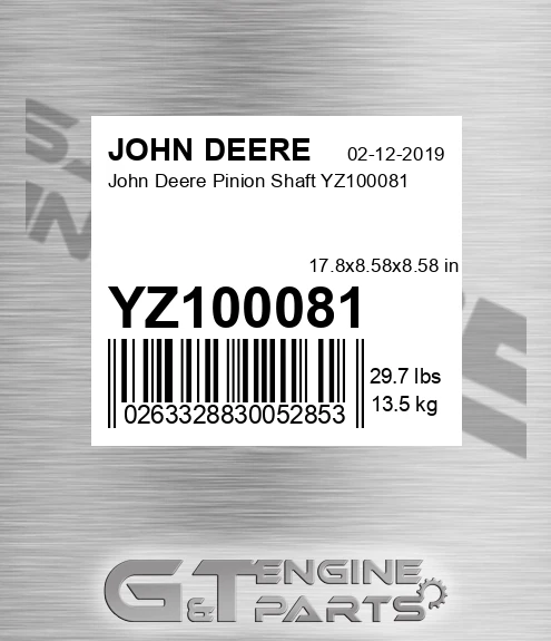 YZ100081 John Deere Pinion Shaft YZ100081