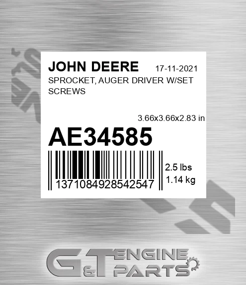 AE34585 SPROCKET, AUGER DRIVER W/SET SCREWS