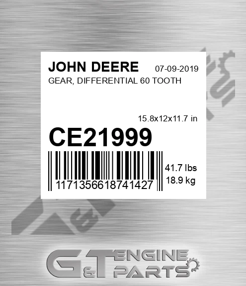 CE21999 GEAR, DIFFERENTIAL 60 TOOTH