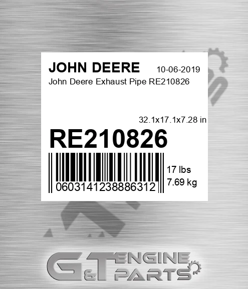 RE210826 John Deere Exhaust Pipe RE210826