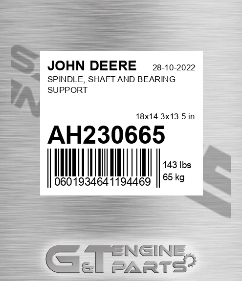 AH230665 SPINDLE, SHAFT AND BEARING SUPPORT