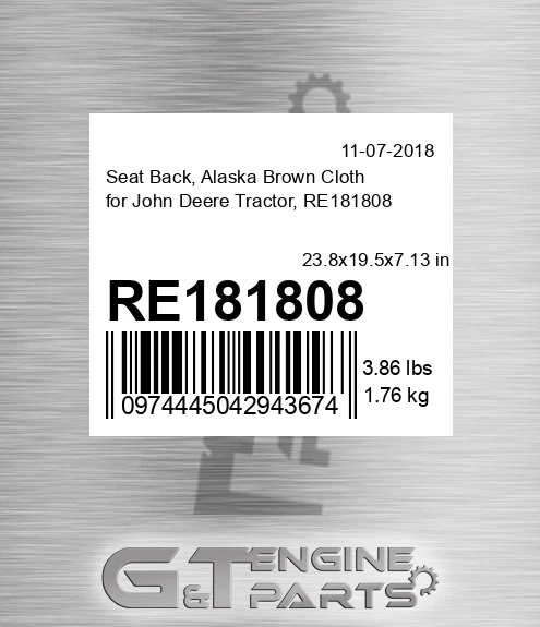 RE181808 Seat Back, Alaska Brown Cloth for Tractor,