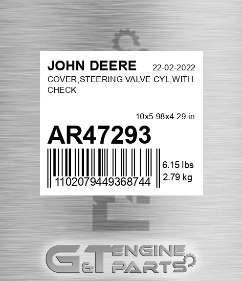 AR47293 COVER,STEERING VALVE CYL,WITH CHECK