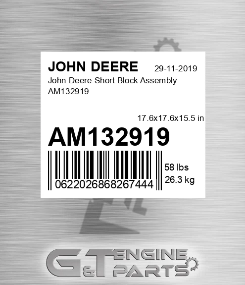 AM132919 John Deere Short Block Assembly AM132919