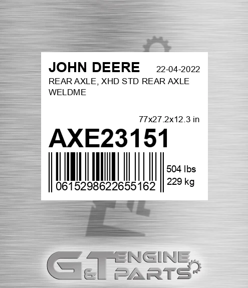 AXE23151 REAR AXLE, XHD STD REAR AXLE WELDME