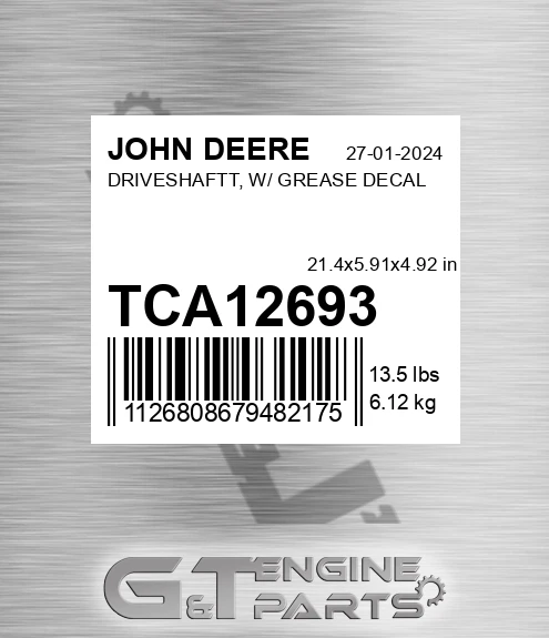 TCA12693 DRIVESHAFTT, W/ GREASE DECAL