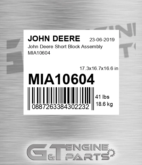 MIA10604 John Deere Short Block Assembly MIA10604