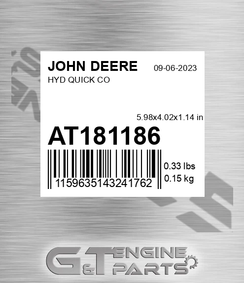 AT181186 HYD QUICK CO made to fit John Deere | Price: $43.37