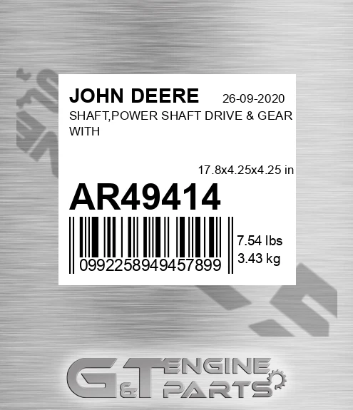 AR49414 SHAFT,POWER SHAFT DRIVE & GEAR WITH