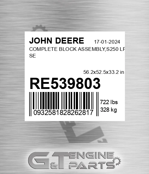 RE539803 COMPLETE BLOCK ASSEMBLY,S250 LPG SE