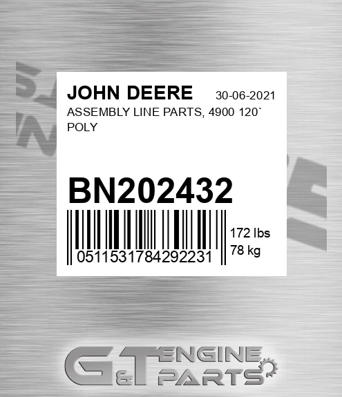 BN202432 ASSEMBLY LINE PARTS, 4900 120` POLY