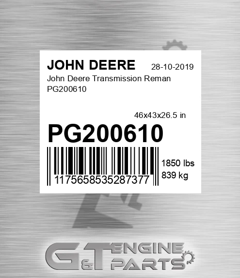 PG200610 John Deere Transmission Reman PG200610