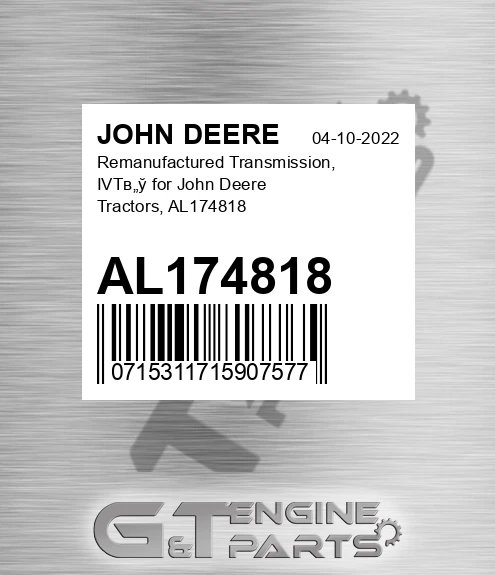 AL174818 Remanufactured Transmission, IVTв„ў for John Deere Tractors, AL174818