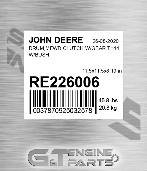 RE226006 DRUM,MFWD CLUTCH W/GEAR T=44 W/BUSH