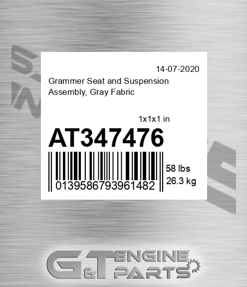 AT347476 Grammer Seat and Suspension Assembly, Gray Fabric