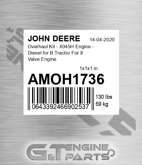 AMOH1736 Overhaul Kit - 4045H Engine - Diesel for В Tractor For 8 Valve Engine