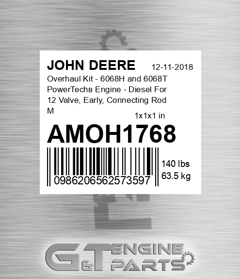 AMOH1768 Overhaul Kit - 6068H and 6068T PowerTechв Engine - Diesel For 12 Valve, Early, Connecting Rod Marked R114081 - Thrust Main Bearing - Camshaft Bearing