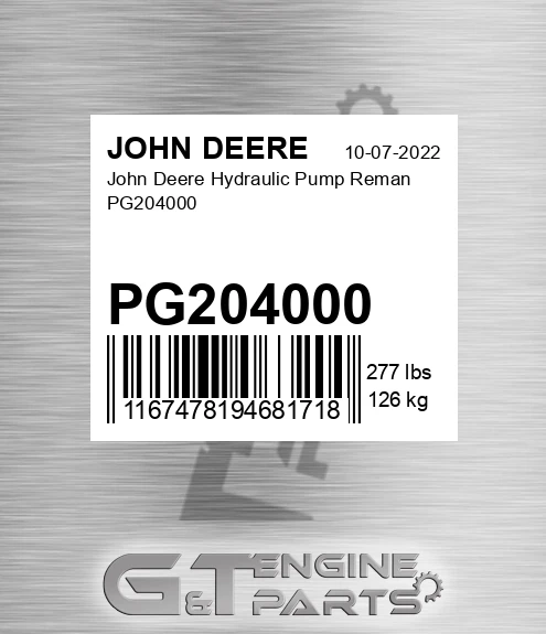 PG204000 John Deere Hydraulic Pump Reman PG204000
