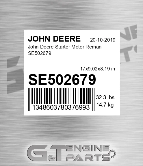 SE502679 John Deere Starter Motor Reman SE502679