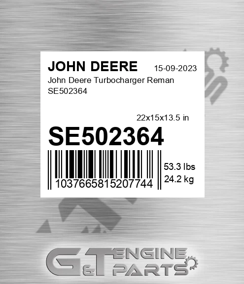 SE502364 John Deere Turbocharger Reman SE502364