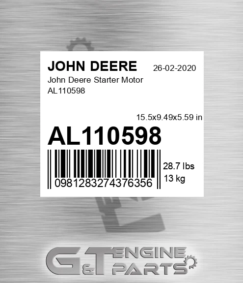 AL110598 John Deere Starter Motor AL110598