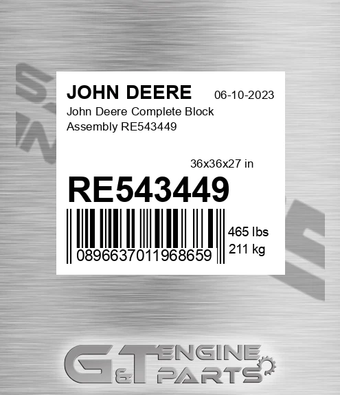 RE543449 John Deere Complete Block Assembly RE543449