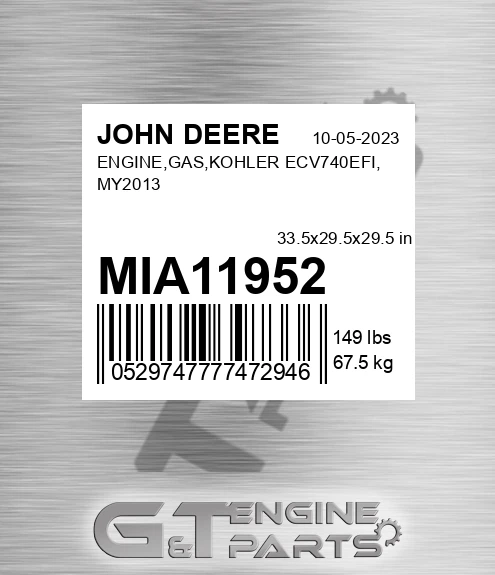 MIA11952 ENGINE,GAS,KOHLER ECV740EFI, MY2013