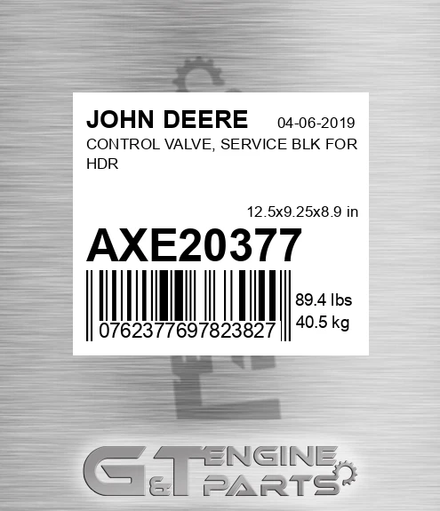 AXE20377 CONTROL VALVE, SERVICE BLK FOR HDR