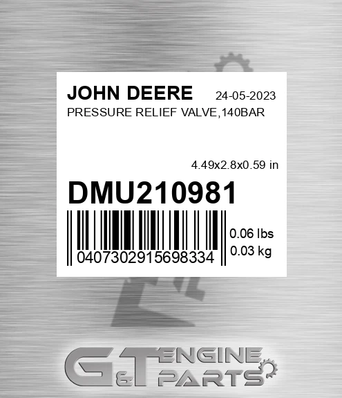 DMU210981 PRESSURE RELIEF VALVE,140BAR