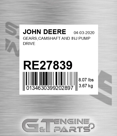 RE27839 GEARS,CAMSHAFT AND INJ PUMP DRIVE