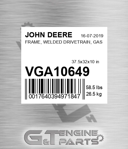 VGA10649 FRAME, WELDED DRIVETRAIN, GAS