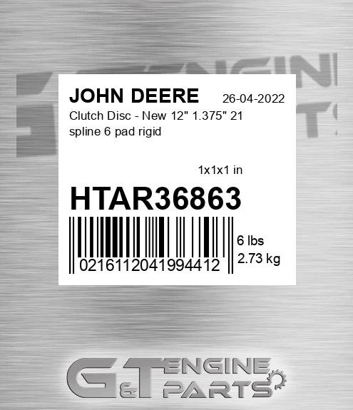 HTAR36863 Clutch Disc - New 12" 1.375" 21 spline 6 pad rigid