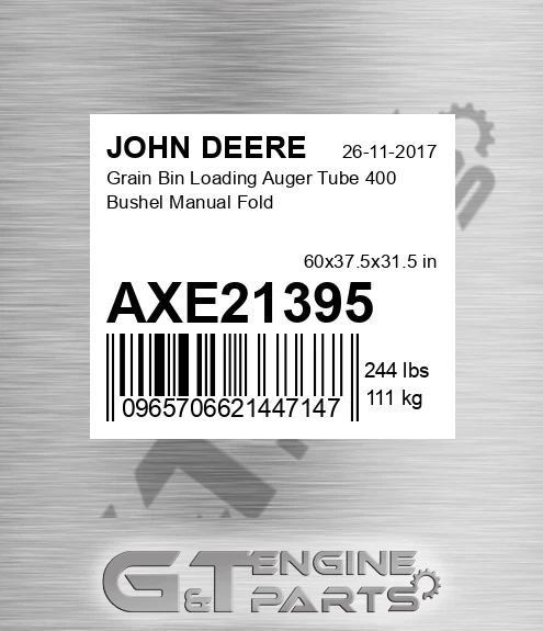 AXE21395 Grain Bin Loading Auger Tube 400 Bushel Manual Fold
