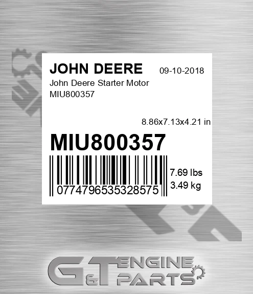 MIU800357 John Deere Starter Motor MIU800357