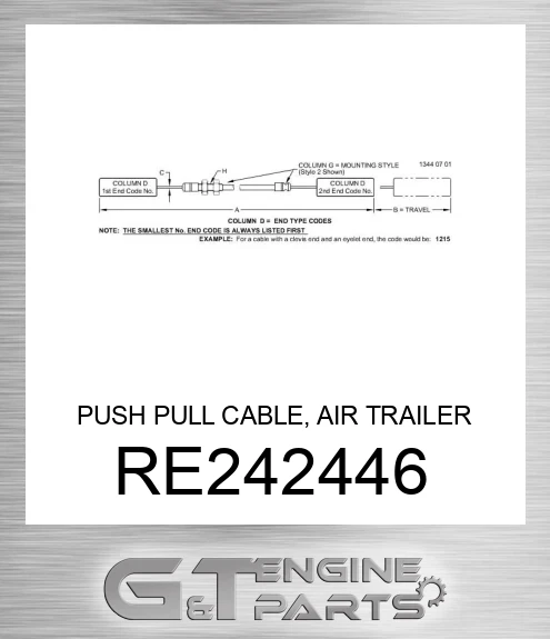 RE242446 PUSH PULL CABLE, AIR TRAILER BRAKE