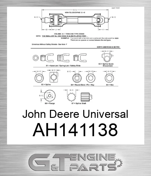 AH141138 John Deere Universal Driveshaft AH141138